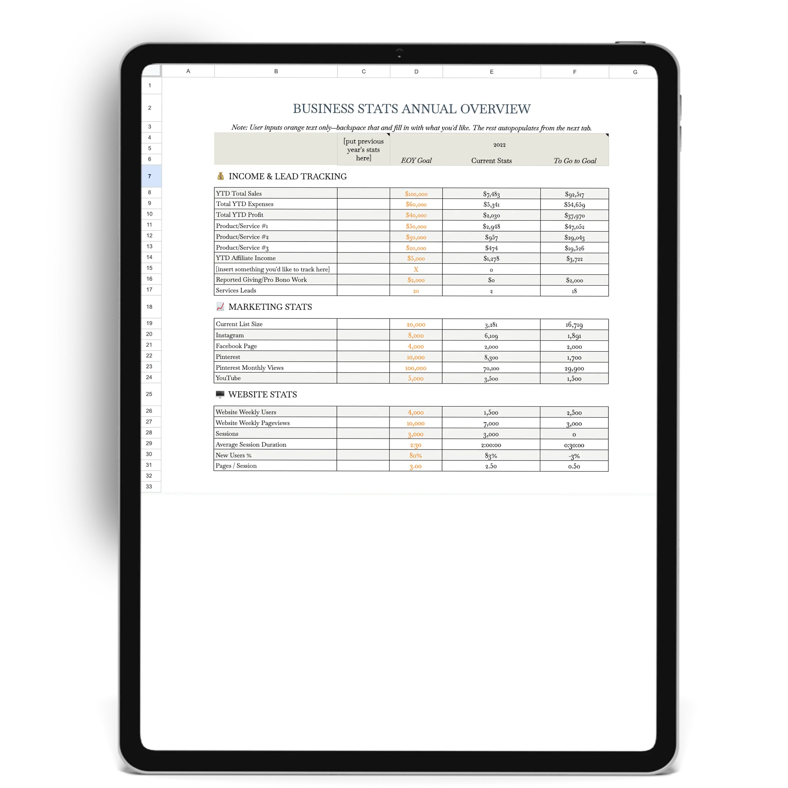 Business Stats Tracker Template & Guide